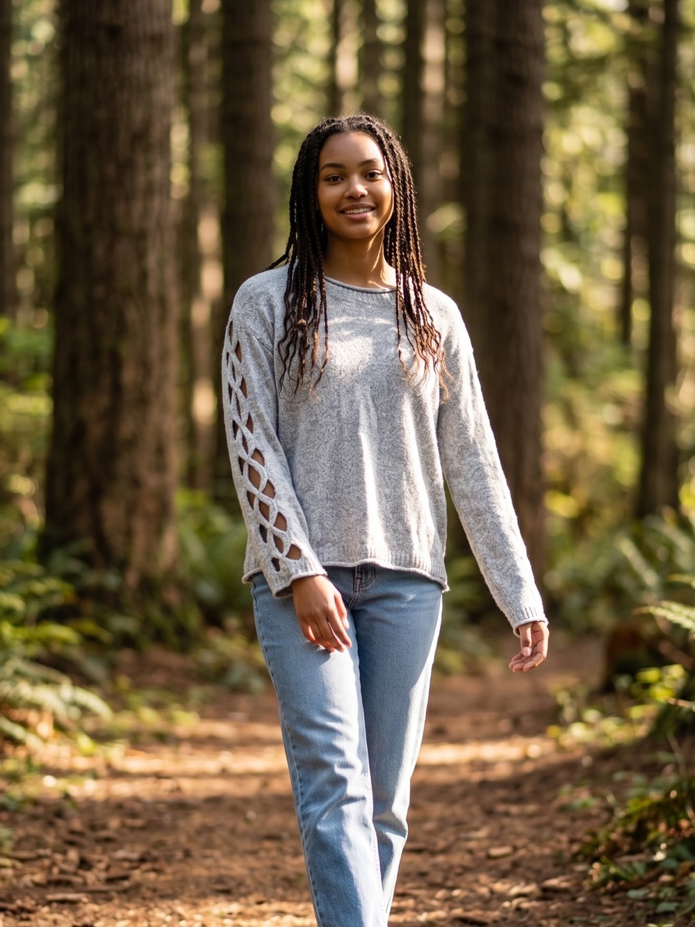Cozy Gray Knit Sweater w/Criss-cross cut out